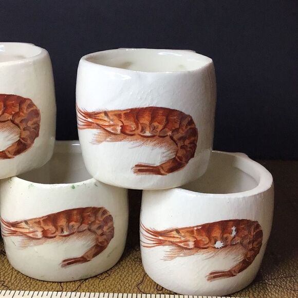 Napkin rings, vintage, ceramic shrimp embossed What moon look like chips are not - Picture 5 of 8